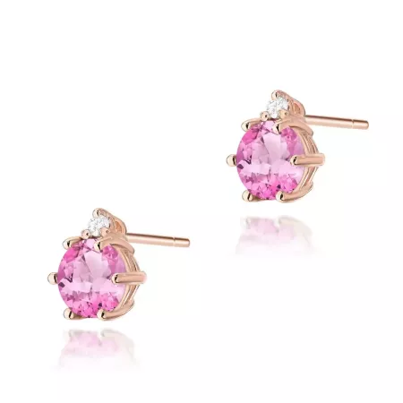 Złote 585 Kolczyki Różowy Topaz i Diamenty Sztyft Złote 585 Kolczyki Różowy Topaz i Diamenty Sztyft