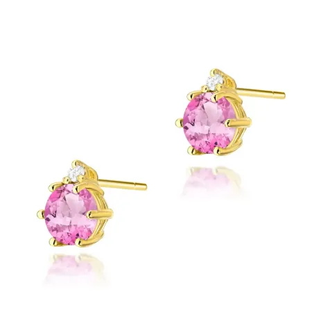 Złote 585 Kolczyki Różowy Topaz Diamenty Białe Zł Złote 585 Kolczyki Różowy Topaz Diamenty Białe Zł
