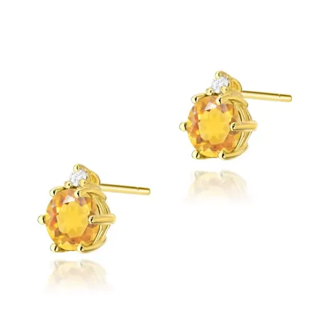 Złote 585 Kolczyki Cytryn i Diamenty Sztyft Złote 585 Kolczyki Cytryn i Diamenty Sztyft