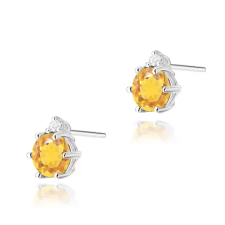 Złote 585 Kolczyki Cytryn i Diamenty Sztyft Złote 585 Kolczyki Cytryn i Diamenty Sztyft