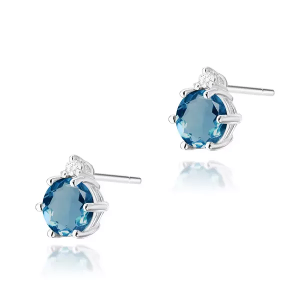 Złote 585 Kolczyki Topaz London Blue i Diamenty BZ