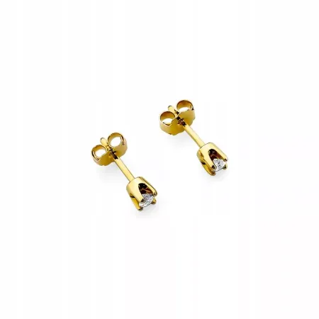 Złote Delikatne Kolczyki Diament 0,16ct Próba 585 