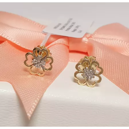 Złote Kolczyki 585 Diamenty Koniczynki Prezent Złote Kolczyki 585 Diamenty Koniczynki Prezent