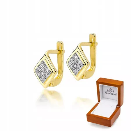 Eleganckie Złote Kolczyki Diamenty Próba 585 Eleganckie Złote Kolczyki Diamenty Próba 585