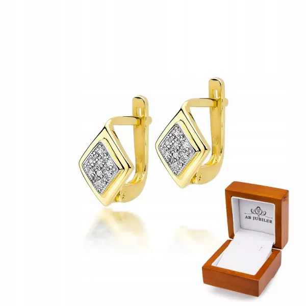 Eleganckie Złote Kolczyki Diamenty Próba 585