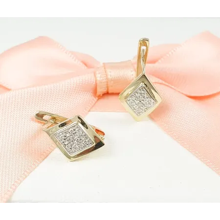 Eleganckie Złote Kolczyki Diamenty Próba 585 Eleganckie Złote Kolczyki Diamenty Próba 585