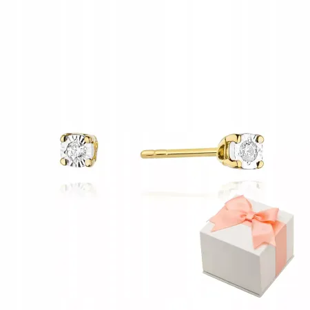 Złote 585 Kolczyki z Diamentem Sztyft Prezent Złote 585 Kolczyki z Diamentem Sztyft Prezent