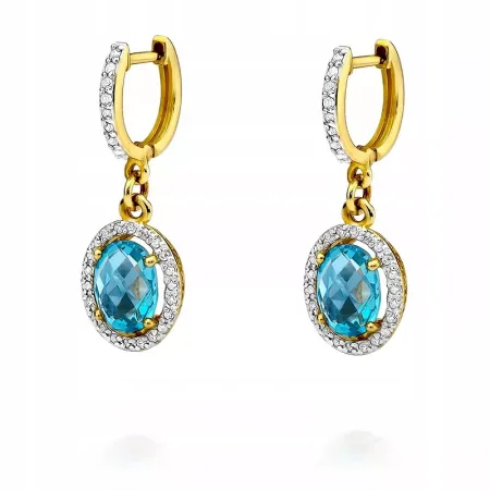 Złote Eleganckie Kolczyki Topaz Diamenty Próba 585