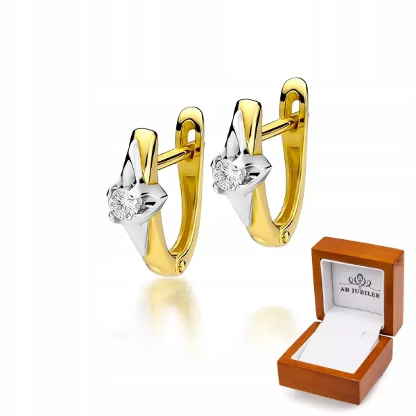 Złote 585 Kolczyki z Diamentem 0,20ct Prezent