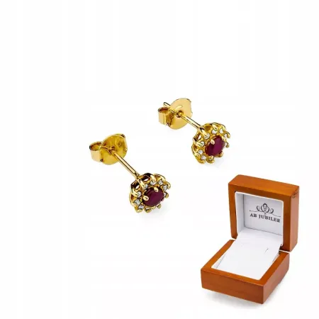Złote Eleganckie 585 Kolczyki Rubin i Diamenty Złote Eleganckie 585 Kolczyki Rubin i Diamenty