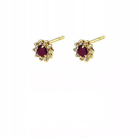 Złote Eleganckie 585 Kolczyki Rubin i Diamenty Złote Eleganckie 585 Kolczyki Rubin i Diamenty
