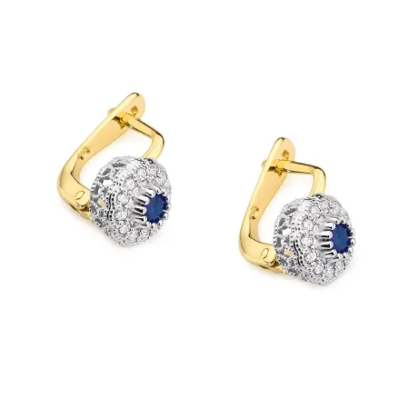 Złote Eleganckie 585 Kolczyki Szafir i Diamenty Złote Eleganckie 585 Kolczyki Szafir i Diamenty