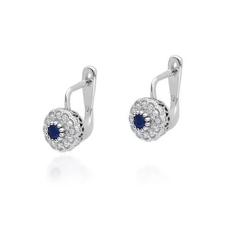 Złote Eleganckie 585 Kolczyki Szafir i Diamenty Złote Eleganckie 585 Kolczyki Szafir i Diamenty