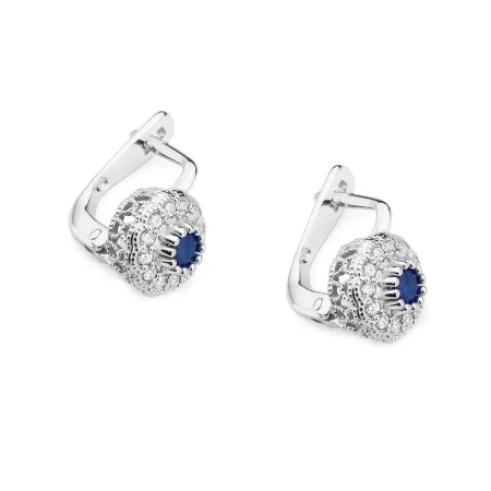 Złote Eleganckie 585 Kolczyki Szafir i Diamenty Złote Eleganckie 585 Kolczyki Szafir i Diamenty