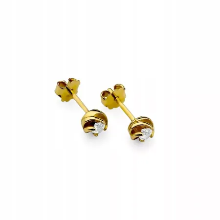 Złote Kolczyki 585 Diamenty 0,16ct Sztyft Prezent