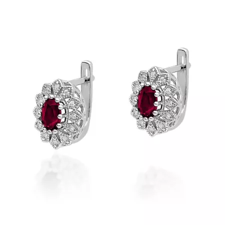 Eleganckie 14K Kolczyki Rubin Diamenty Białe Złoto Eleganckie 14K Kolczyki Rubin Diamenty Białe Złoto