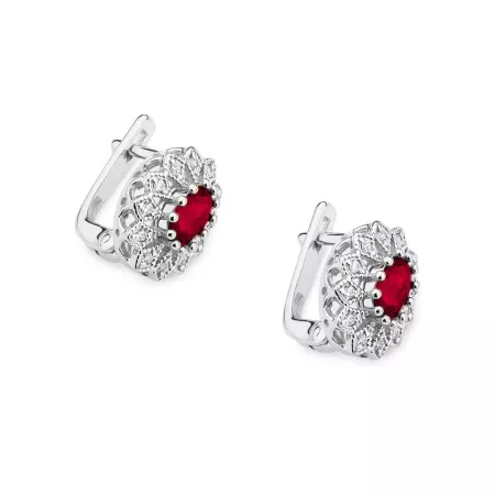 Eleganckie 14K Kolczyki Rubin Diamenty Białe Złoto Eleganckie 14K Kolczyki Rubin Diamenty Białe Złoto