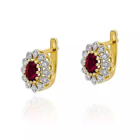 Eleganckie 14K Kolczyki Rubin Diamenty Białe Złoto Eleganckie 14K Kolczyki Rubin Diamenty Białe Złoto