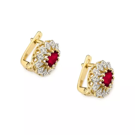 Eleganckie 14K Kolczyki Rubin Diamenty Białe Złoto Eleganckie 14K Kolczyki Rubin Diamenty Białe Złoto