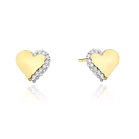 Złote 585 Kolczyki Serca Diamenty Sztyft Złote 585 Kolczyki Serca Diamenty Sztyft