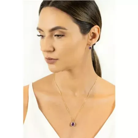 Złota Zawieszka Ametyst Diamenty na Prezent pr 585 Złota Zawieszka Ametyst Diamenty na Prezent pr 585