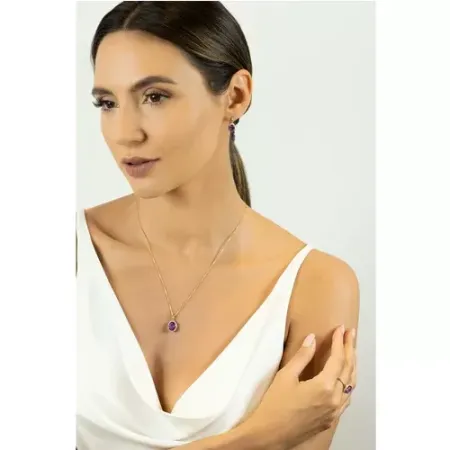 Złota Zawieszka Ametyst Diamenty na Prezent pr 585 Złota Zawieszka Ametyst Diamenty na Prezent pr 585