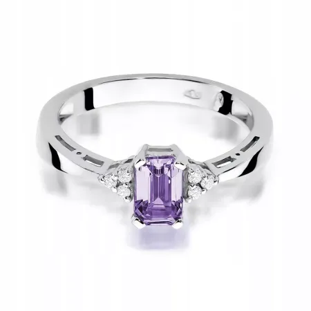 Pierścionek Białe Złoto 585 Ametyst Diament Grawer Pierścionek Białe Złoto 585 Ametyst Diament Grawer