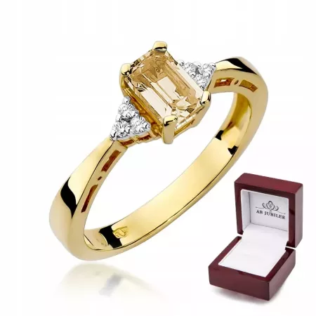 Zaręczynowy Pierścionek 585 Diamenty Cytryn 0,60ct Zaręczynowy Pierścionek 585 Diamenty Cytryn 0,60ct