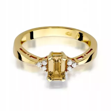 Zaręczynowy Pierścionek 585 Diamenty Cytryn 0,60ct Zaręczynowy Pierścionek 585 Diamenty Cytryn 0,60ct