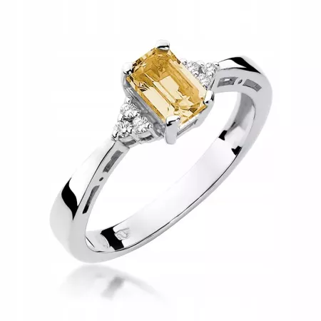 Zaręczynowy Pierścionek 585 Diamenty Cytryn 0,60ct Zaręczynowy Pierścionek 585 Diamenty Cytryn 0,60ct