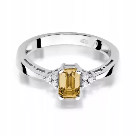 Zaręczynowy Pierścionek 585 Diamenty Cytryn 0,60ct Zaręczynowy Pierścionek 585 Diamenty Cytryn 0,60ct
