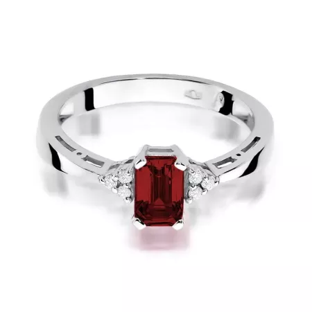 Pierścionek Granat Diamenty Białe Złoto Próba 585 Pierścionek Granat Diamenty Białe Złoto Próba 585