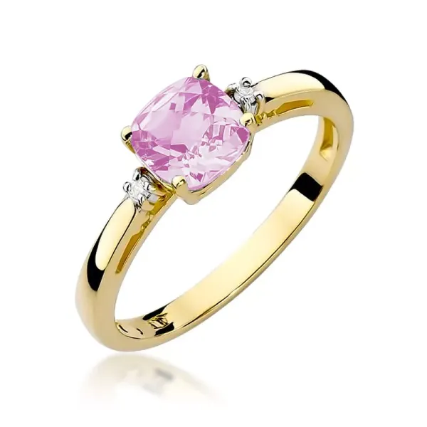Pierścionek 585 Zaręczynowy Różowy Topaz Diamenty