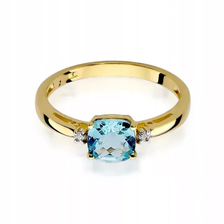 Złoty 585 Pierścionek Zaręczynowy Topaz Diamenty Złoty 585 Pierścionek Zaręczynowy Topaz Diamenty