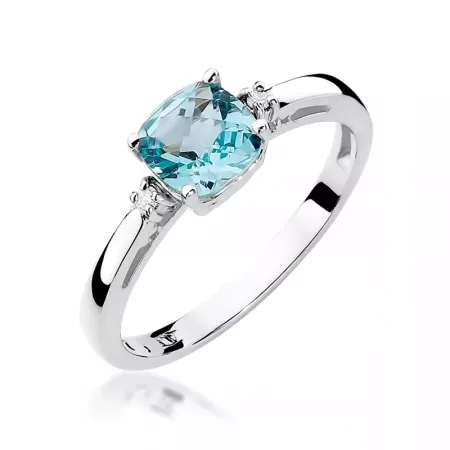 Złoty 585 Pierścionek Zaręczynowy Topaz Diamenty Złoty 585 Pierścionek Zaręczynowy Topaz Diamenty