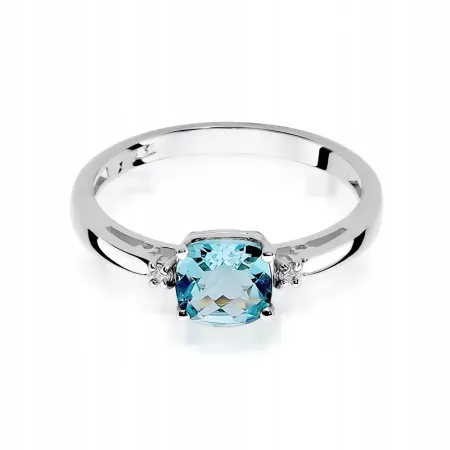 Złoty 585 Pierścionek Zaręczynowy Topaz Diamenty Złoty 585 Pierścionek Zaręczynowy Topaz Diamenty