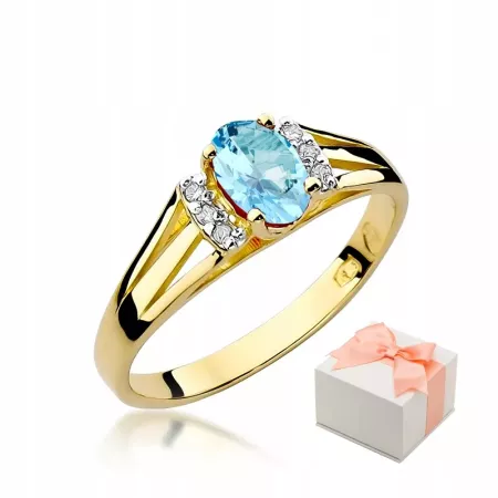 Złoty 14K Pierścionek Topaz i Brylanty Grawer Złoty 14K Pierścionek Topaz i Brylanty Grawer