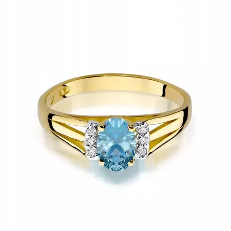 Złoty 14K Pierścionek Topaz i Brylanty Grawer Złoty 14K Pierścionek Topaz i Brylanty Grawer
