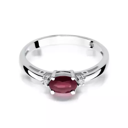 Zaręczynowy 14K Pierścionek Rubin Diamenty Grawer