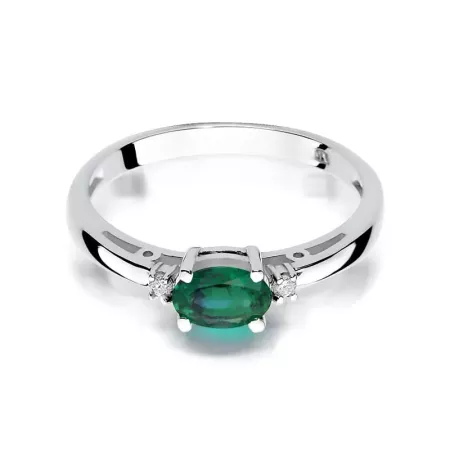 Pierścionek pr 585 Szmaragd Diamenty Białe Złoto Pierścionek pr 585 Szmaragd Diamenty Białe Złoto