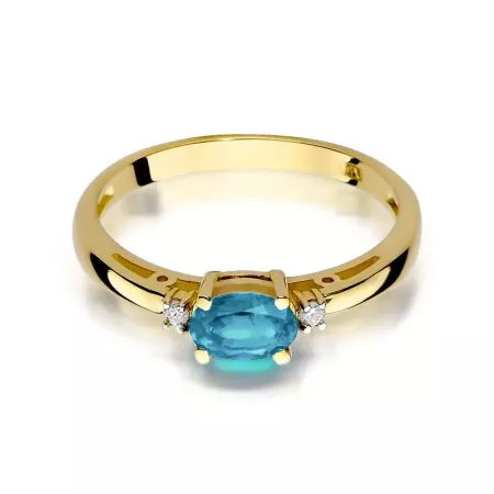 Złoty 14K Zaręczynowy Pierścionek Topaz Diamenty
