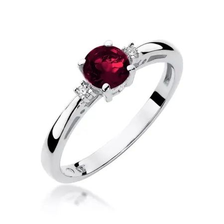 Pierścionek 585 Granat Diamenty Białe Złoto Grawer Pierścionek 585 Granat Diamenty Białe Złoto Grawer