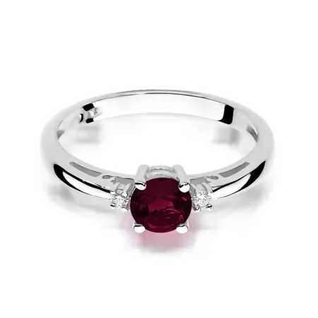 Pierścionek 585 Granat Diamenty Białe Złoto Grawer Pierścionek 585 Granat Diamenty Białe Złoto Grawer