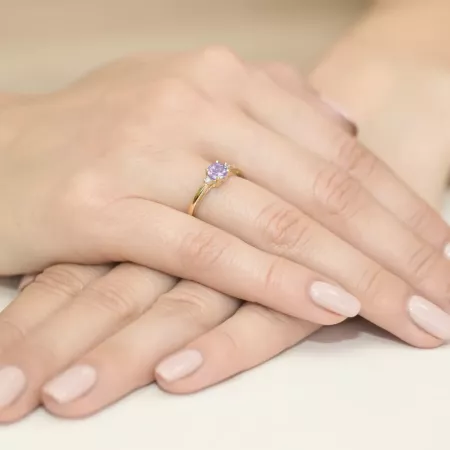 Pierścionek 585 Białe Złoto Ametyst Diament Grawer Pierścionek 585 Białe Złoto Ametyst Diament Grawer
