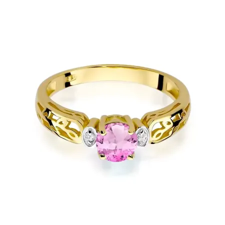Złoty Pierścionek 585 Różowy Topaz i Brylanty Złoty Pierścionek 585 Różowy Topaz i Brylanty