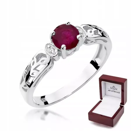 Pierścionek w Białym Złocie Rubin 0,60ct i Diament Pierścionek w Białym Złocie Rubin 0,60ct i Diament