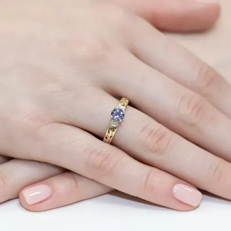 Zaręczynowy 14K Pierścionek Tanzanit Brylanty Zaręczynowy 14K Pierścionek Tanzanit Brylanty