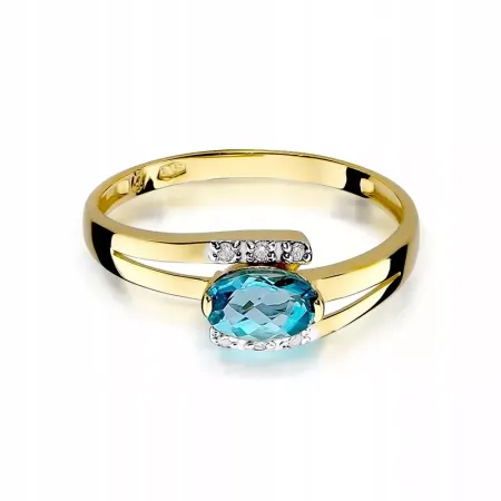 Złoty Pierścionek Topaz Diamenty Próba 585 Grawer Złoty Pierścionek Topaz Diamenty Próba 585 Grawer