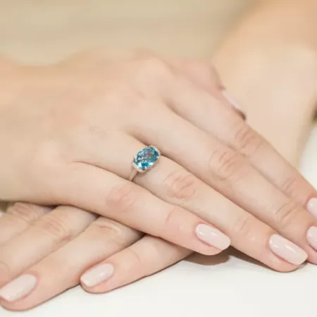 Pierścionek 585 Białe Złoto Topaz 1,70ct Diamenty Pierścionek 585 Białe Złoto Topaz 1,70ct Diamenty