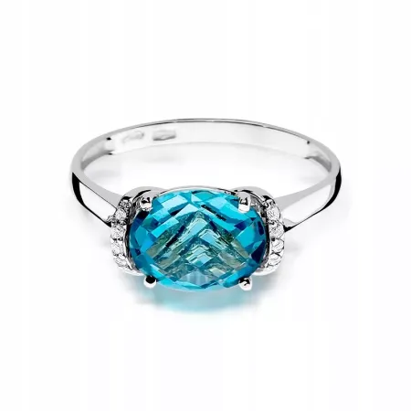 Pierścionek 585 Białe Złoto Topaz 1,70ct Diamenty Pierścionek 585 Białe Złoto Topaz 1,70ct Diamenty